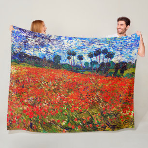 Red Flower Field, Van Gogh Fleece Blanket