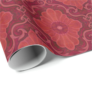 "Red flower” floral arabesque pattern Wrapping Paper