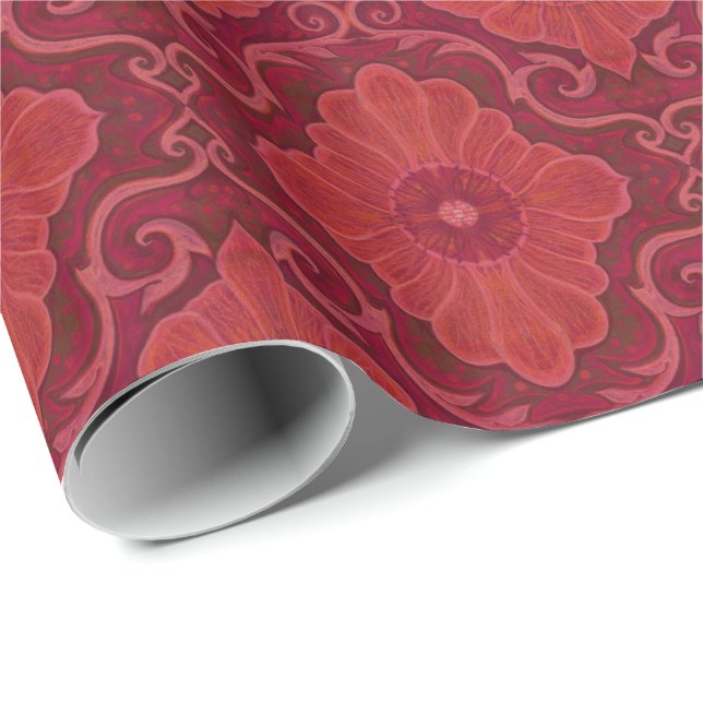 "Red flower” floral arabesque pattern Wrapping Paper (Roll Corner)
