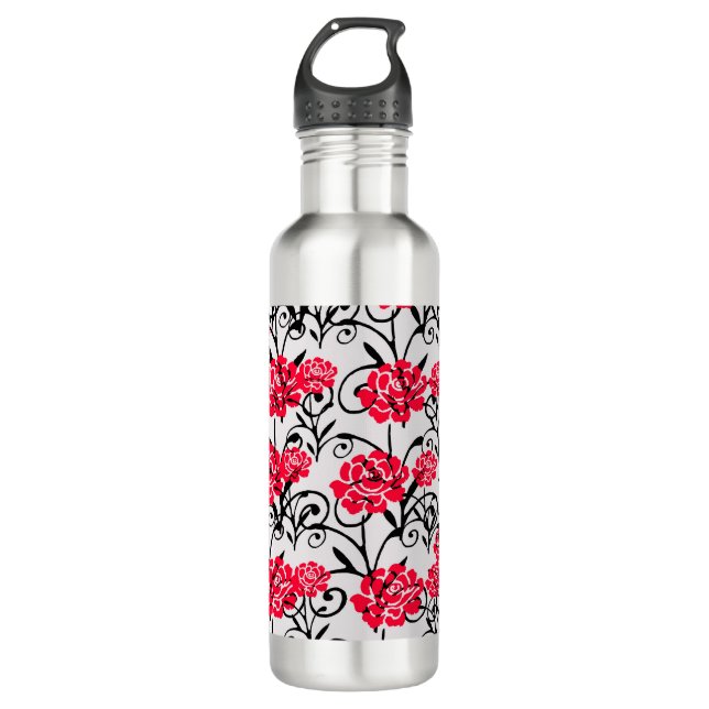 Red Flower Floral Illustration Pattern Design 710 Ml Water Bottle (Front)