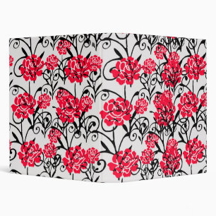 Red Flower Floral Illustration Pattern Design Binder