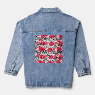Red Flower Floral Illustration Pattern Design Denim Jacket