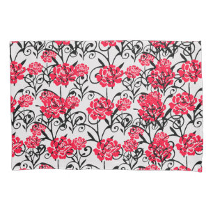 Red Flower Floral Illustration Pattern Design Pillowcase