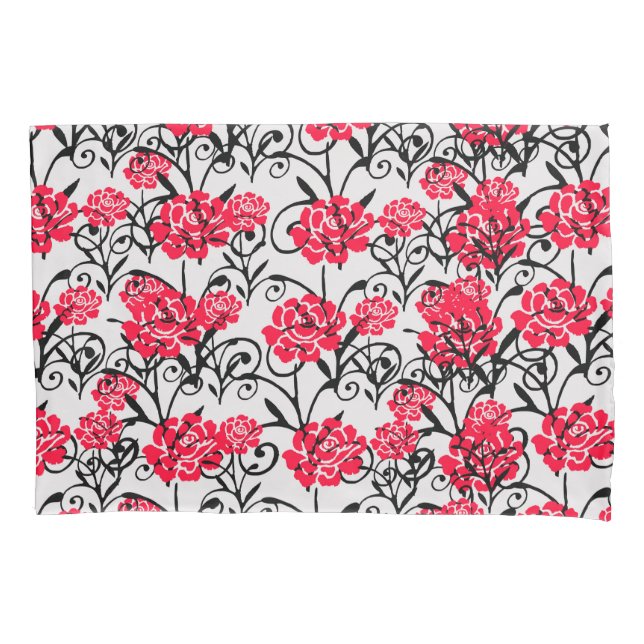 Red Flower Floral Illustration Pattern Design Pillowcase (Front)