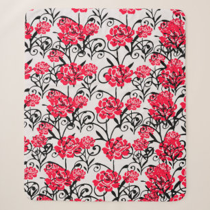 Red Flower Floral Illustration Pattern Design Sherpa Blanket