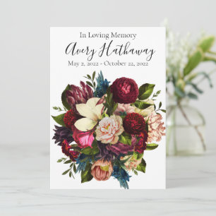 Red Flower Funeral Sympathy Photo Prayer Card