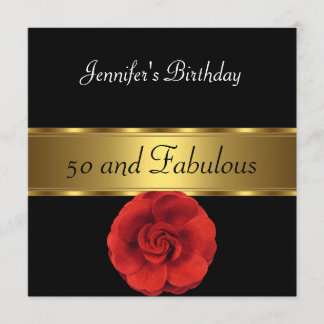 Red Flower Gold Fabulous 50th Invitation