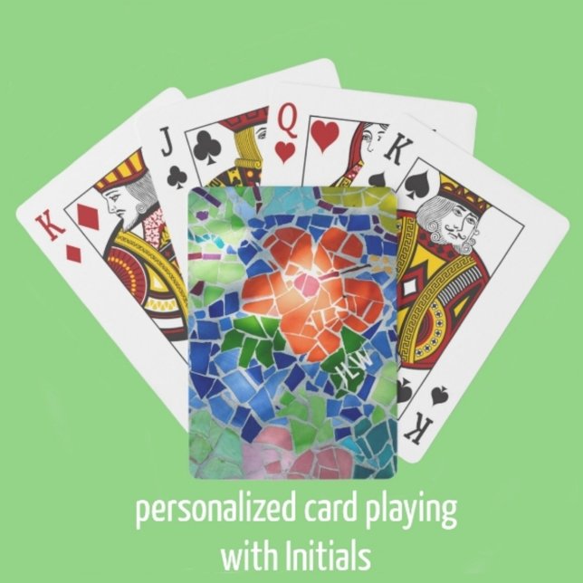 Red Flower Green Koi Fish Colourful Mosaic Playing Cards (Creator Uploaded)