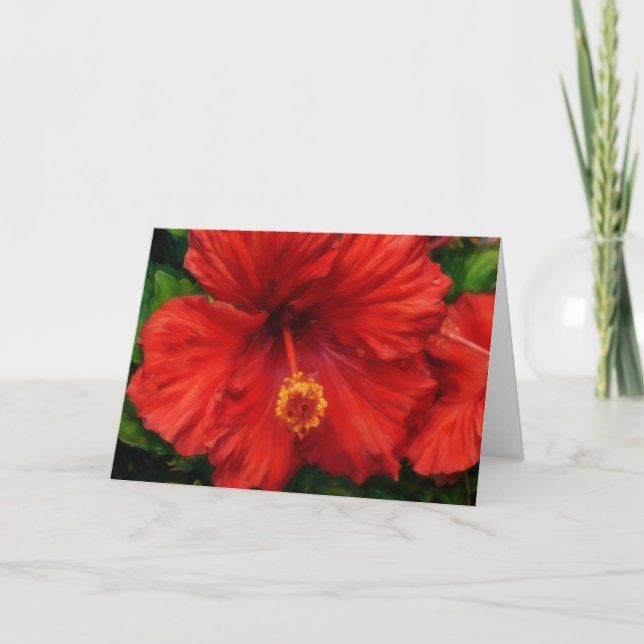 Red Flower Hibiscus Tropical Floral Art Card (Front)
