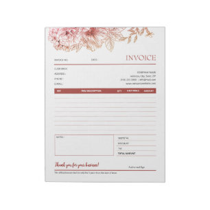 Red Flower Line Art Small Business Invoice Forms Notepad
