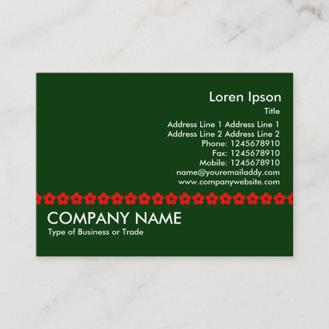 Red Flower Line - Dark Green Business Card (Front)