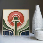 Red Flower Mid-Century Symmetry Arts and Crafts Tile<br><div class="desc">This exquisite mid-century modern ceramic tile is a loving homage to the time-honoured Arts and Crafts movement. Expertly crafted in our Barcelona workshop, it features abstract symmetrical shapes and imitates the captivating allure of mid-century modern faux relief tiles. The symmetrical designs echo a harmonious balance, the ideal expression of abstract...</div>