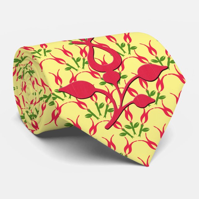 Red Flower on Abstract Flower Yellow Tie (Rolled)