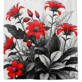 Red Flower On Black White Plant