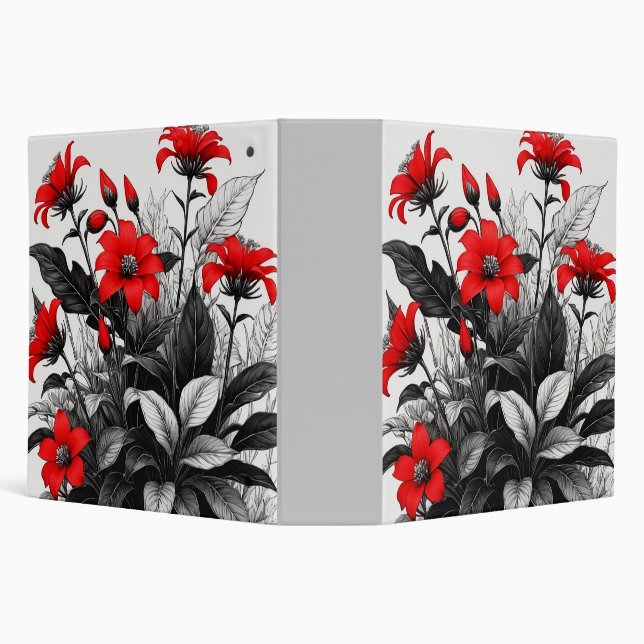Red Flower On Black White Plant  Binder (Background)