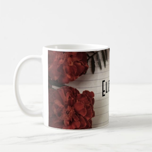 Red Flower on Lined Paper Personalized Coffee Mug (Left)