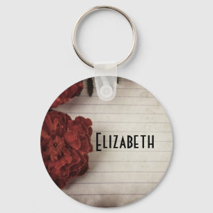 Red Flower on Lined Paper Personalized Keychain