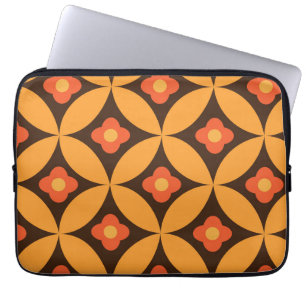 Red flower on mid century orange circles  laptop sleeve