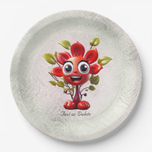 Red Flower Paper Plate