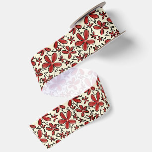 Red flower pattern satin ribbon