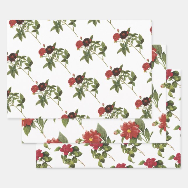 Red Flower Pattern Wrapping Paper Sheet (Set)
