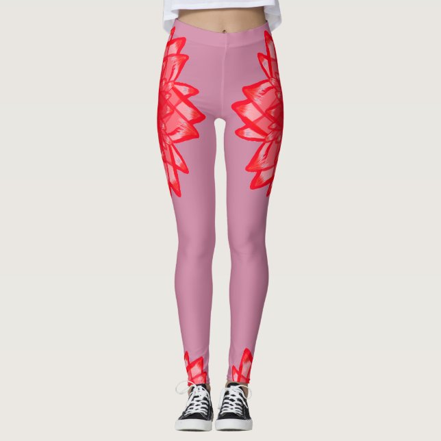 Red flower pattern your colour customizable leggings (Front)