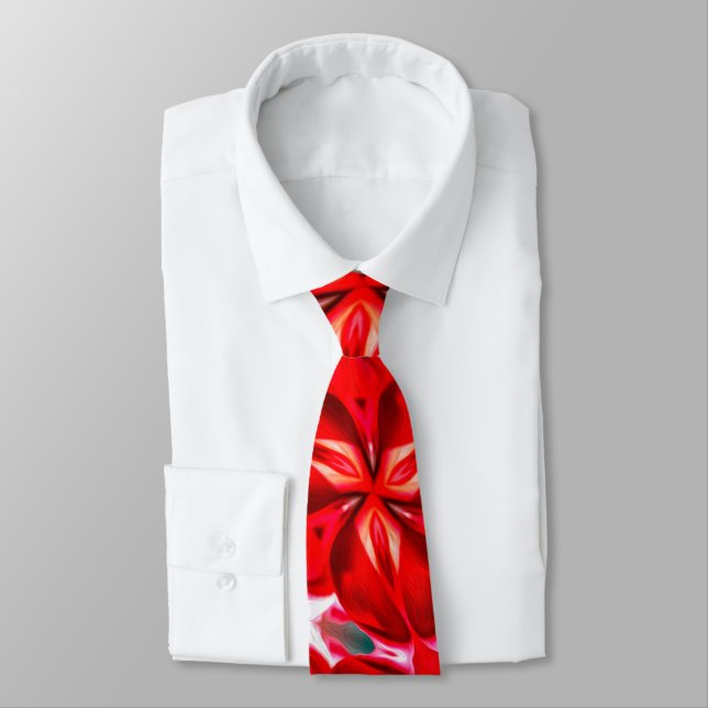 Red Flower Plumeria Pattern Tie (Tied)