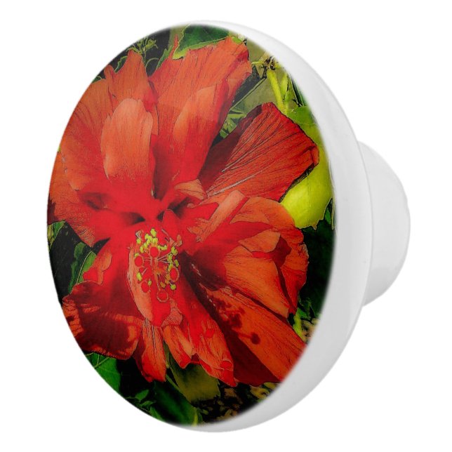 Red Flower Power Ceramic Knob (Right)