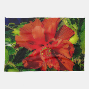Red Flower Power Kitchen Towel