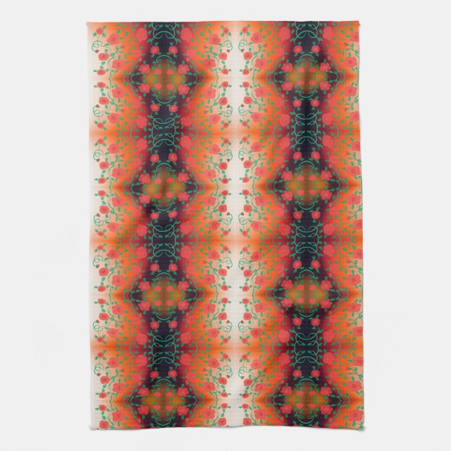 Red Flower  Print Tea-Towel Kitchen Towel (Vertical)