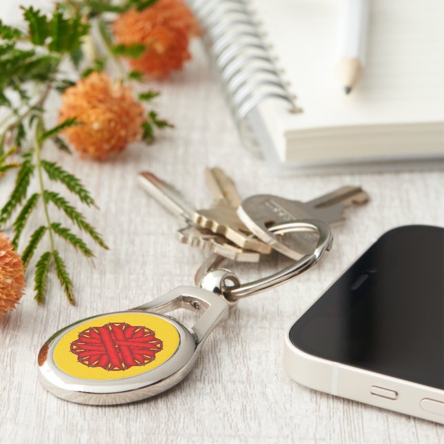 Red Flower Ribbon by Kenneth Yoncich Keychain (Side)