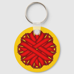 Red Flower Ribbon by Kenneth Yoncich Keychain
