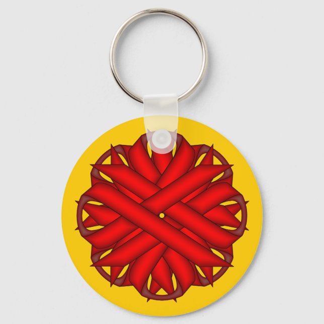 Red Flower Ribbon by Kenneth Yoncich Keychain (Front)
