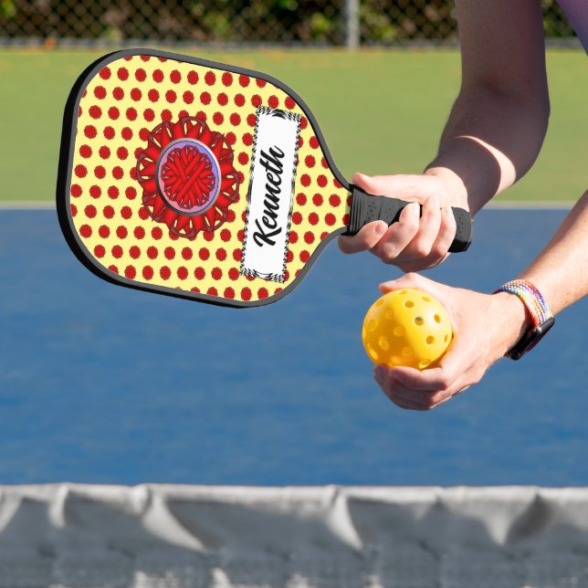 Red Flower Ribbon by Kenneth Yoncich Pickleball Paddle (Insitu)