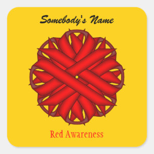 Red Flower Ribbon by Kenneth Yoncich Square Sticker