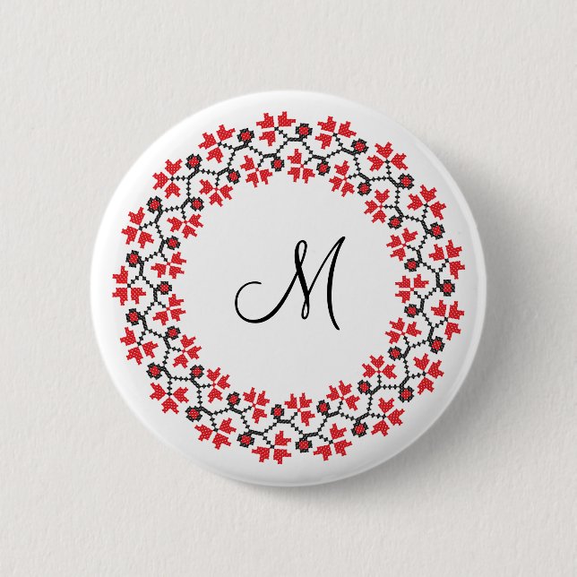 Red flower ring Personalized Monogram Initial 2 Inch Round Button (Front)