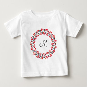 Red flower ring Personalized Monogram Initial Baby T-Shirt
