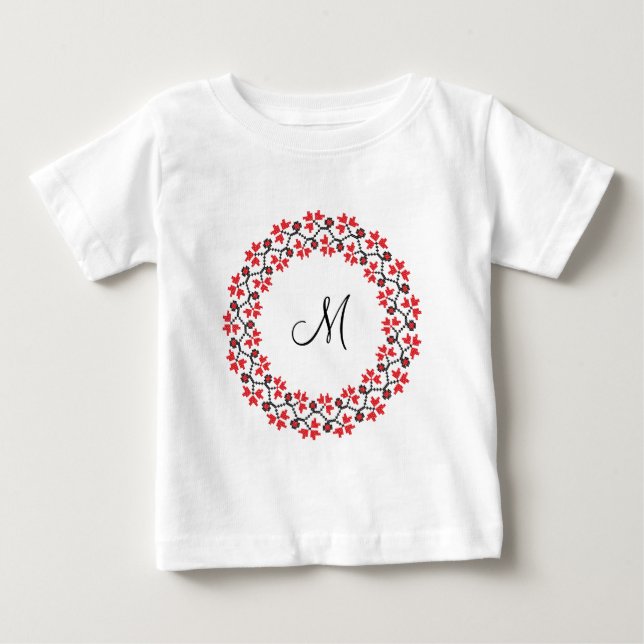 Red flower ring Personalized Monogram Initial Baby T-Shirt (Front)