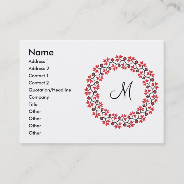 Red flower ring Personalized Monogram Initial Business Card (Front)