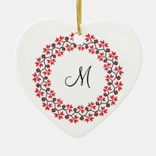 Red flower ring Personalized Monogram Initial Ceramic Ornament
