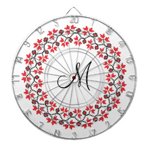 Red flower ring Personalized Monogram Initial Dartboard