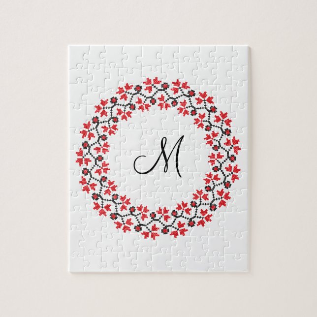Red flower ring Personalized Monogram Initial Jigsaw Puzzle (Vertical)