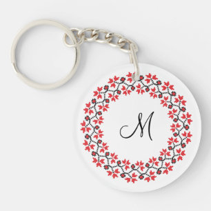 Red flower ring Personalized Monogram Initial Keychain