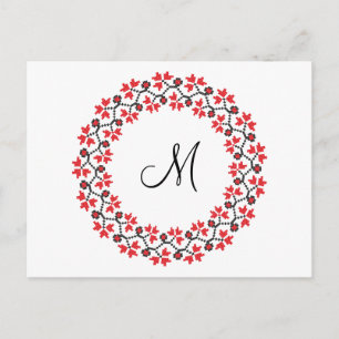 Red flower ring Personalized Monogram Initial Postcard