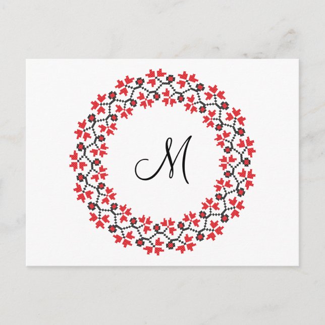 Red flower ring Personalized Monogram Initial Postcard (Front)
