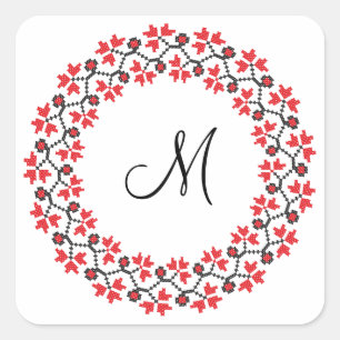 Red flower ring Personalized Monogram Initial Square Sticker