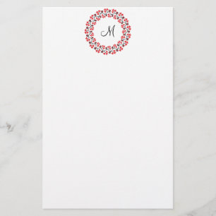 Red flower ring Personalized Monogram Initial Stationery