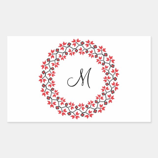 Red flower ring Personalized Monogram Initial Sticker (Front)