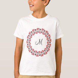 Red flower ring Personalized Monogram Initial T-Shirt