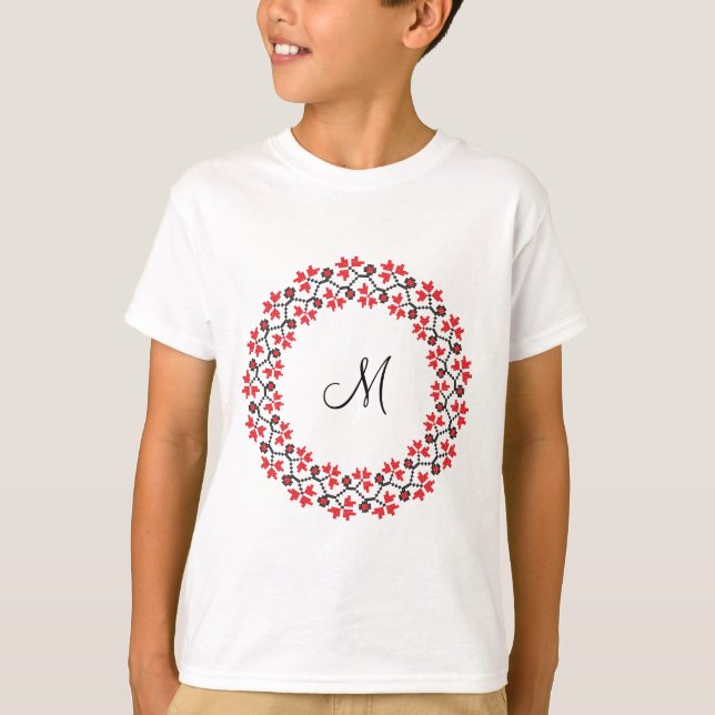 Red flower ring Personalized Monogram Initial T-Shirt (Front)